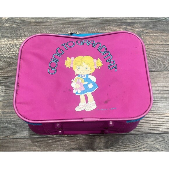Vtg MERCURY LUGGAGE GOING TO GRANDMA'S KID'S SUITCASE PINK CAT GRANDMA GIRL DOLL - Picture 1 of 11